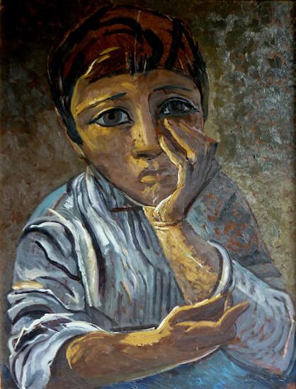 Lino Enea Spilimbergo Niño pensando 1958, óleo sobre madera, 78 x 51,5 cm