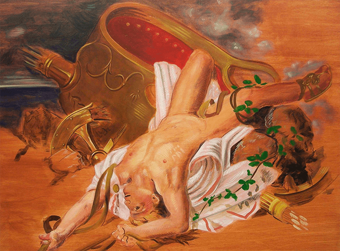 La muerte de Hipólito (Joseph-Désiré Court, 1825)), 80x110 cm., acrílico sobre madera, 2011