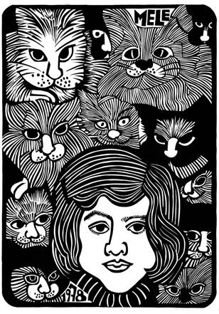 Mele Bruniard, "soñaba con un gato", xilografía, 1978