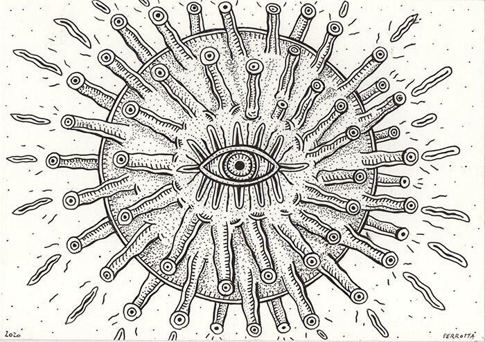 Diego Perrotta. Coronavirus. 2020. Tinta s/papel. 21 x 15cm