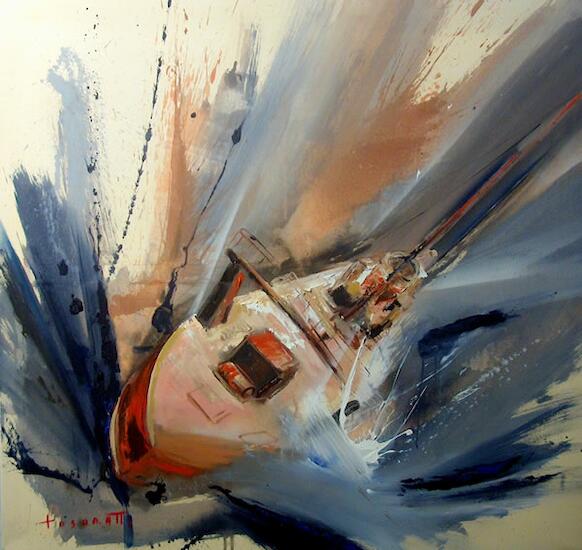 Tosoratti, Pesquero en la tormenta, óleo sobre tela, 105 x 100 cm.
