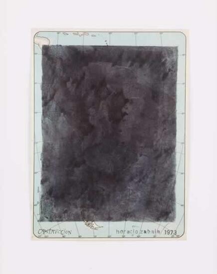 Horacio Zabala, Obstrucción 1973, tinta s/mapa impreso 35 x 29,5 cm.
