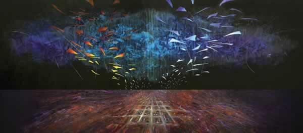 Juan Doffo Antigua conexión de crepúsculos , 2011, acrílico sobre tela, 300 x 700 cm