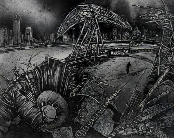 Hugo Dinzelbacher - CABA - Sobreviviente nocturno - 140 X 110 - tinta y pastel 2009