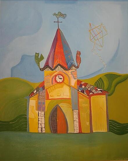 Nelson Blanco "Iglesia en el Campo" Acrílico. 100 x 80. 1972