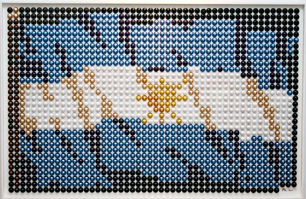 Bandera del Bicentenario. Realizada con 980 cápsulas de café nespresso