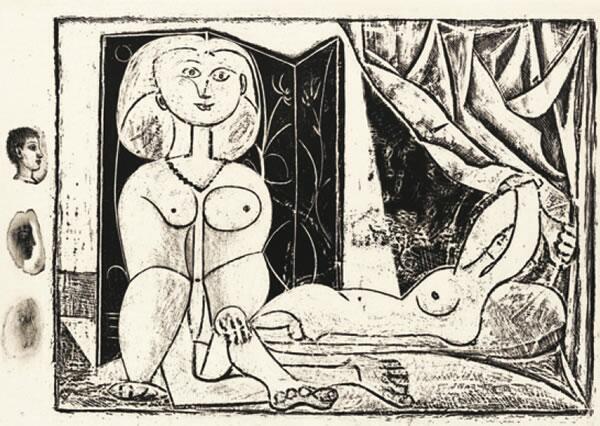 Dos Mujeres Desnudas, 1946. Pincel, pluma y raspador sobre piedra