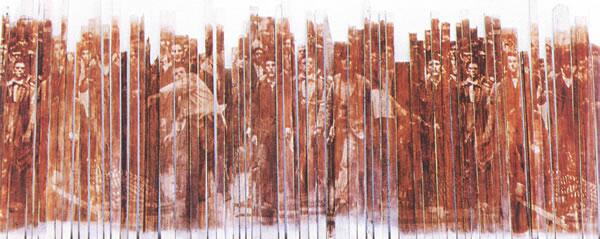 SACCO. El incendio y las vísperas. 1996. Heliografía sobre madera. 200 x 800.