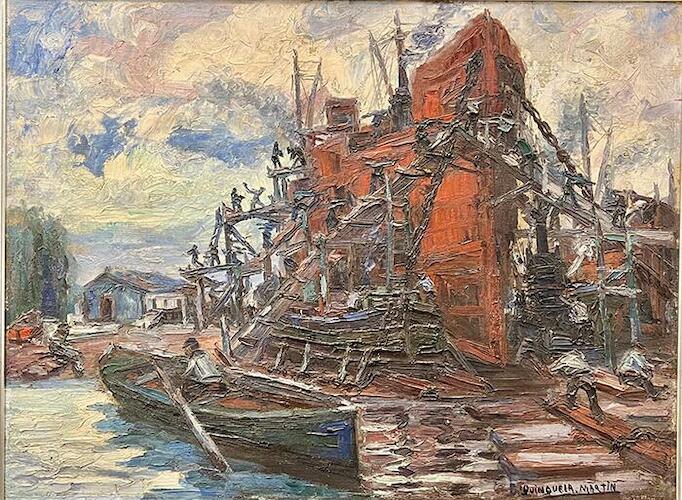 Estibadores (1932), Óleo sobre aglomerado,175 x 120 cm