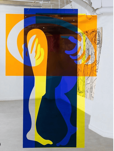 Sibila en la Forma de un Sueño de Enamoramiento de Naranja y Cielos Azules, 2021 Acrylic and hardware 105 x 164.8 cm
