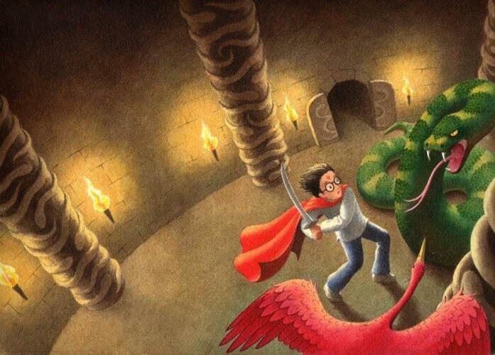 Harry Potter y la Cámara Secreta, acrílico sobre papel acuarela