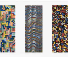 Laberinto Minujinda, 1982, acrílico sobre tela 200 x 75 c/u