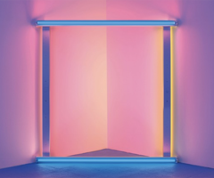 Dan Flavin Untitled (to Donna) 6, 1971 [Sin título (a Donna) 6] Tubos fluorescentes de luz azul, rosa y amarilla, 244 x 244 cm Legado de Dan Flavin; Cortesía David Zwirner, Nueva York © 2019 Stephen Flavin / Artists Right Society (ARS), New York