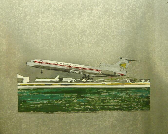 YR-TPJ (Guyana Airways TAROM) técnica mixta sobre chapa galvanizada