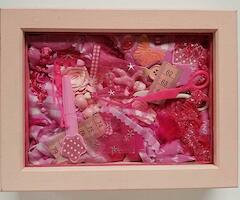Rosa quilt II- quilt con objetos. 21 x 16 x 4,5 (cm)