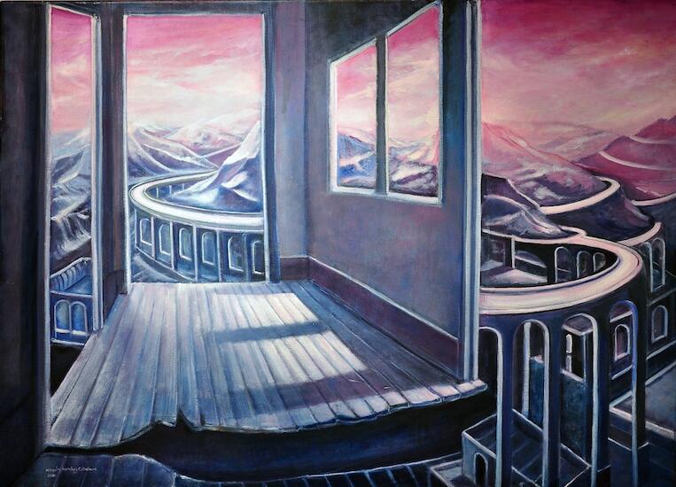 Marcela Sánchez Caballero, Calles desiertas, óleo sobre tela, 77 x 105 cm.