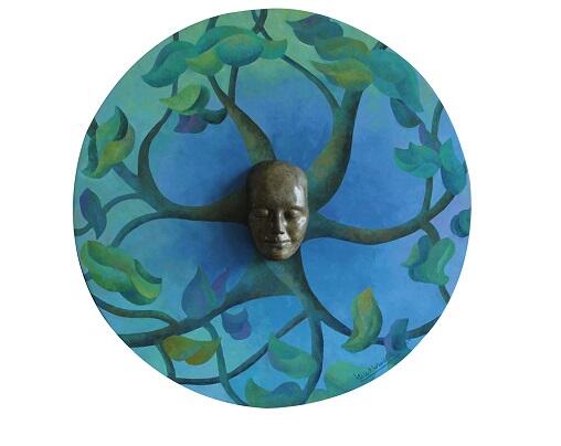 Redención, 91 cm de diámetro, óleo sobre tela y bronce