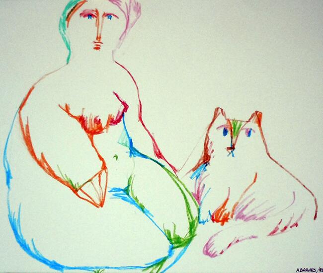  Mujer con gato. Lápiz sobre cartulina. Barcelona