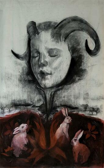 El monte de las delicias, carbonilla sobre tela