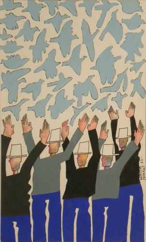 Saludando a las palomas, 14 x 23 cm, 1980