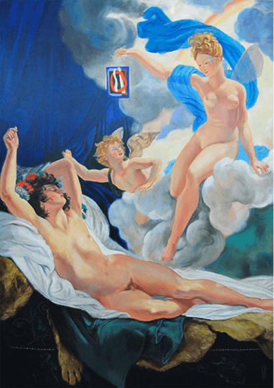 La Noche (Iris y Morfeo, de Pierre Narcisse Guérín, 1811 y Crepúsculo Marino de Pettoruti de1953), 210x150 cm., Acrílico sobre tela, 2009