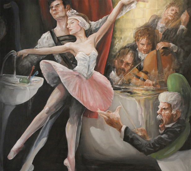 Ballet de sábado por la mañana. Óleo sobre tela 150 x 150 cm