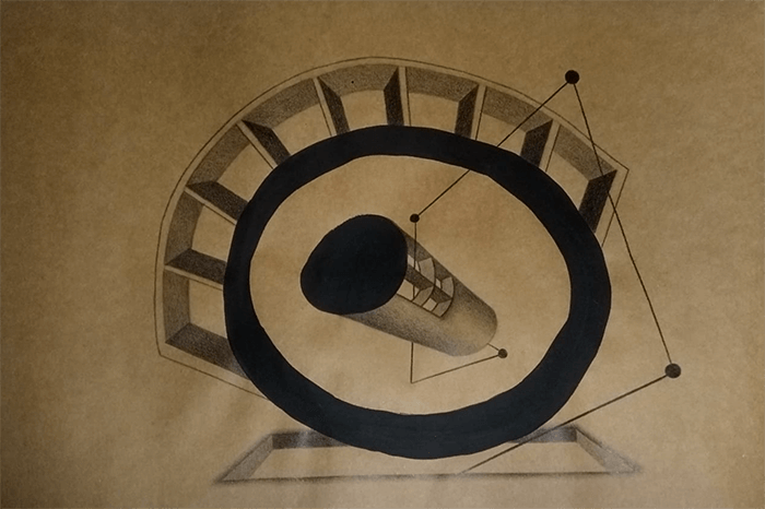 " Conversaciones" 2021  (test de Rorschach) Acrílico y lápiz de color negro sobre papel madera.