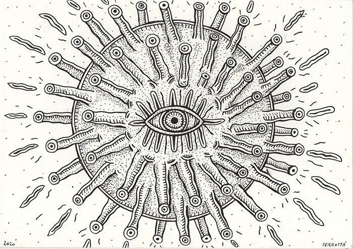 Diego Perrotta. Coronavirus. 2020. Tinta s/papel. 21 x 15cm