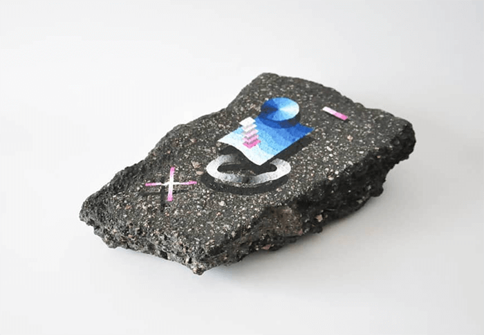 "Célula" Pintura sobre pequeño fragmento de asfalto, extraído de un cruce de acceso a BsAs en desuso.