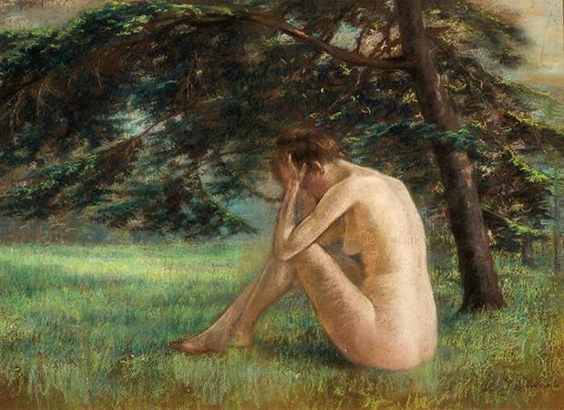 Eugenia Belin Sarmiento, "Desnudo en el parque", 1908, pastel sobre papel. Colección Museo Histórico Sarmiento.