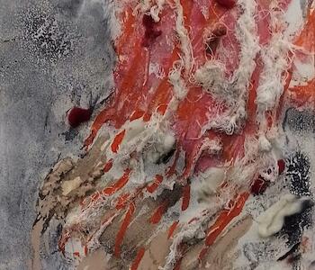 "Sinfonía en Barro y Fuego" Cerámica y Pintura  con Técnicas mixtas, barro y trozos de  arcilla, sobre bastidor. 2024 (Detalle de obra) 