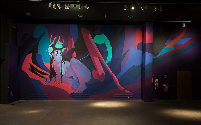 Mural de Irene Lasivita en Centro Cultural Recoleta en la muestra "Comienzo del juego"