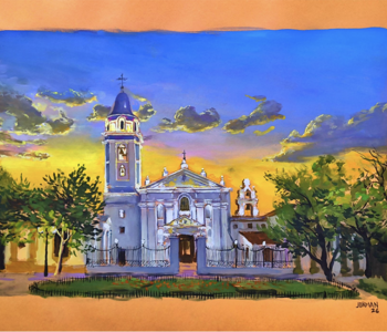 JORMAN. Atardece en el Pilar. Gouache sobre papel francés; 2026