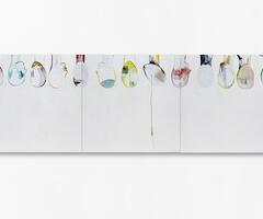Francisca Amigo "Lloronas" Oleo, acrilico y lapiz sobre tela, 100 x 300 cm, 2025 (1)