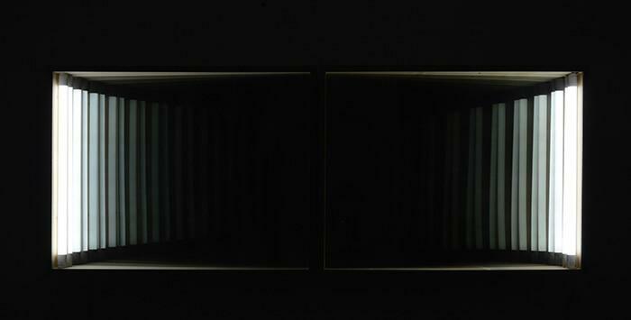 Fuente (detalle) / 2020 / 6 cajas de luz led, madera y cristal espejado. Cada módulo mide 62 x 80 x 12 cm