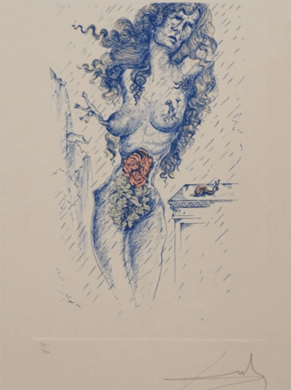 Salvador Dalí Título: "Blue onírico" Técnica: Aguafuerte a color 27 x 18cm. S/F