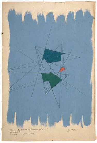 Raúl Lozza, El litoral 3. Estructura obra Nº 455 de la serie La línea en función del plano 1961. Témpera y grafito sobre papel 54 x 37,5 cm 