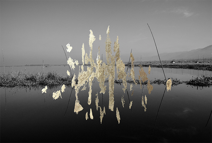 ANDREA ALKALAY granja flotante fotografia digital toma directa papel hahnemuhle fine art baryta con intervencion manual con oro 24k 3/6 + 2 p/a Smal...