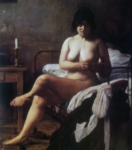 Le lever de la bonne (El despertar de la criada). (1887). Eduardo Sívori (1847-1918). Escuela Nacional de Artes Decorativas de la Nación, Óleo sobre tela, 198 x 131 x cm. 1887. Obra exhibida, Inventario #1894