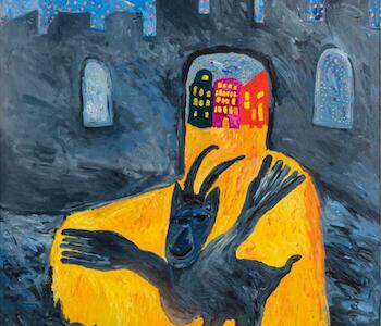 Pedro Roth, Esfinge de Tebas, de la serie Los guardianes, 1992 Acrílico sobre tela 200 x 200 x 10 cm