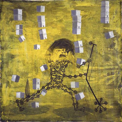 Martín Reyna Buenos Aires, Argentina, 1964 "Ricky Rock interpretando Lluvia de casas", 1991 Técnica mixta sobre tela 178 x 180 cm Donación del artista, 2024