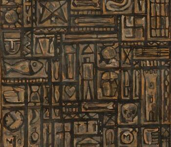 Composición, Autor: Torres García, Joaquín, Fecha: 1937, Técnica: Óleo sobre cartón, Género: universalismo constructivo,  Medidas: 50 x 40 cm. Con marco: 57 x 47 x 3 cm. 