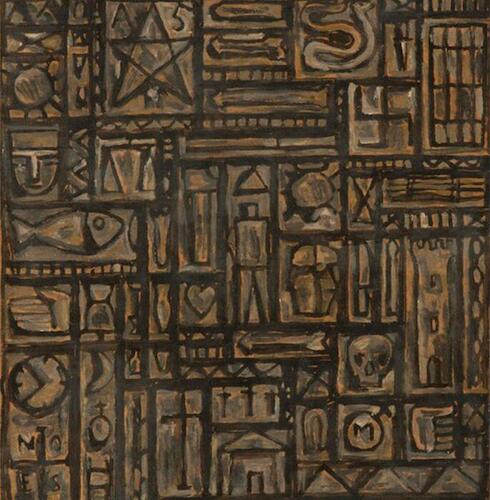 Composición, Autor: Torres García, Joaquín, Fecha: 1937, Técnica: Óleo sobre cartón, Género: universalismo constructivo, Medidas: 50 x 40 cm. Con marco: 57 x 47 x 3 cm.
