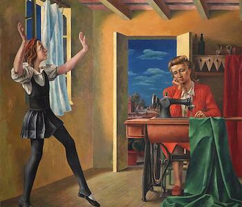 Primeros pasos, Berni, Antonio, Fecha: 1936, Técnica: Óleo sobre tela, Medidas: 200 x 180 cm.
