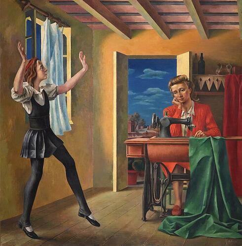 Primeros pasos, Berni, Antonio, Fecha: 1936, Técnica: Óleo sobre tela, Medidas: 200 x 180 cm.