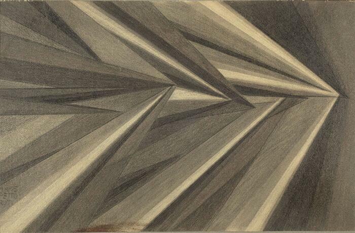 Dinámica del viento, Pettoruti, Emilio, Fecha: 1915, Período: Arte Siglo XX (1910-1945), Escuela: Argentina S.XX, Técnica: Grafito sobre papel, Medidas: 33 X 52,5 cm. Con marco: 70 x 59