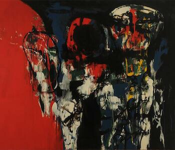 Adan y Eva N° 2, Autor: Deira, Ernesto, Fecha: 1963, Técnica: Óleo, esmalte sintético, Objeto: Pintura sobre tela. Medidas: 195 x 260 cm 