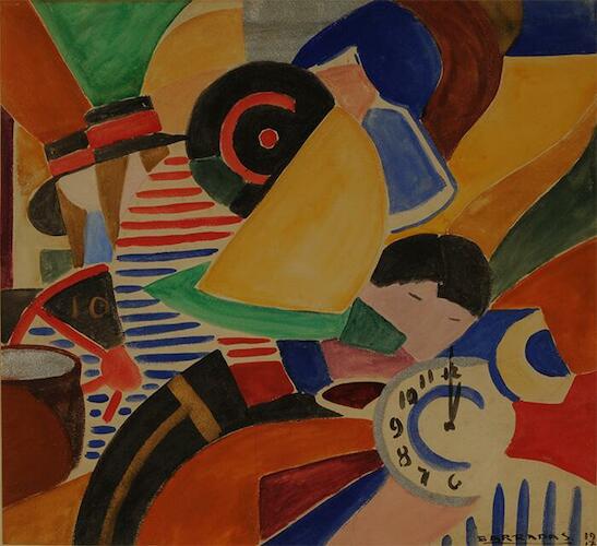 Composición vibracionista  Autor:          Barradas, Rafael         (Uruguay, Montevideo, 1890 - Uruguay, Montevideo, 1929)  Origen:     Donación, Bemberg, María Luisa. 2004  Fecha:     1917  Período:     Arte Siglo XX (1910-1945)  Escuela:     Uruguaya S.XX  Técnica:     Acuarela  Objeto:     Pintura Estilo:     vanguardias regionales, vibracionismo  Soporte:     Sobre cartulina Medidas:     45 x 49 cm., con marco: 83 x 89 cm. 