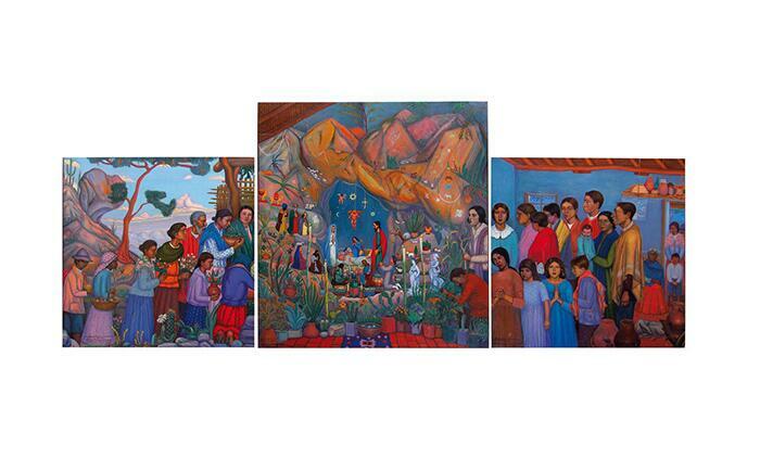 El Pesebre (Navidad 1929), Tríptico  Autor: Gramajo Gutiérrez, Alfredo, Fecha: 1932. Técnica: Óleo. Medidas: total c/marco: 113,5 x 260,3 x 3 cm. 