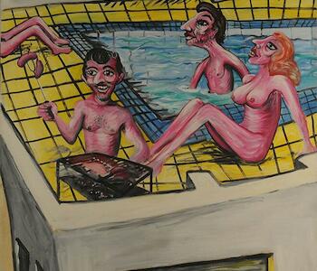 La terraza, Autor: Suárez, Pablo. Fecha: 1983. Técnica: Acrílico sobre tela. Medidas: 236,5 x 177,5 cm. 